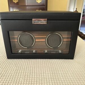 WOLF Roadster Black Double Watch Winder With Storage